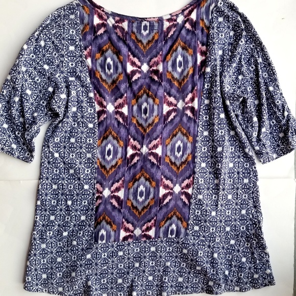 Anthropologie Split Neck Ikat Print Top - Picture 3 of 5